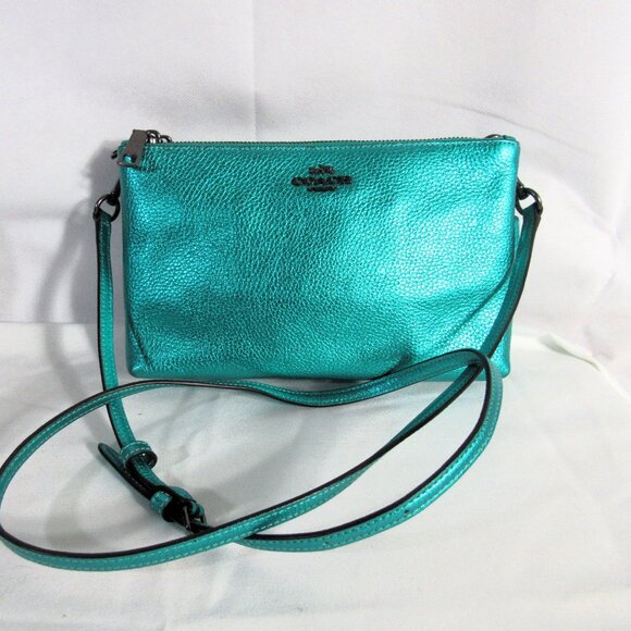 COACH RARE METALLIC LYLA CROSS BODY, SEA GREEN , BARELY USED , EXCEL CONDITION - Picture 2 of 14
